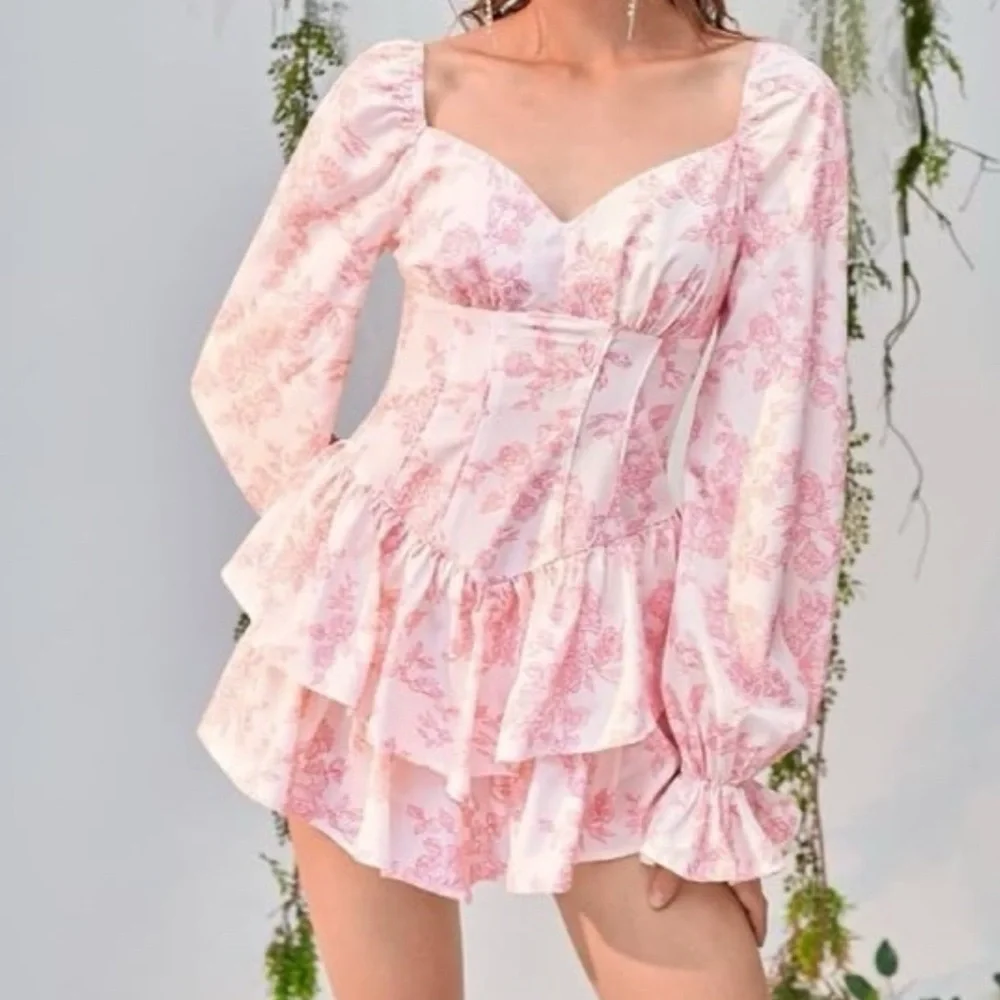 Romper gorgeous pink & white long sleeve S